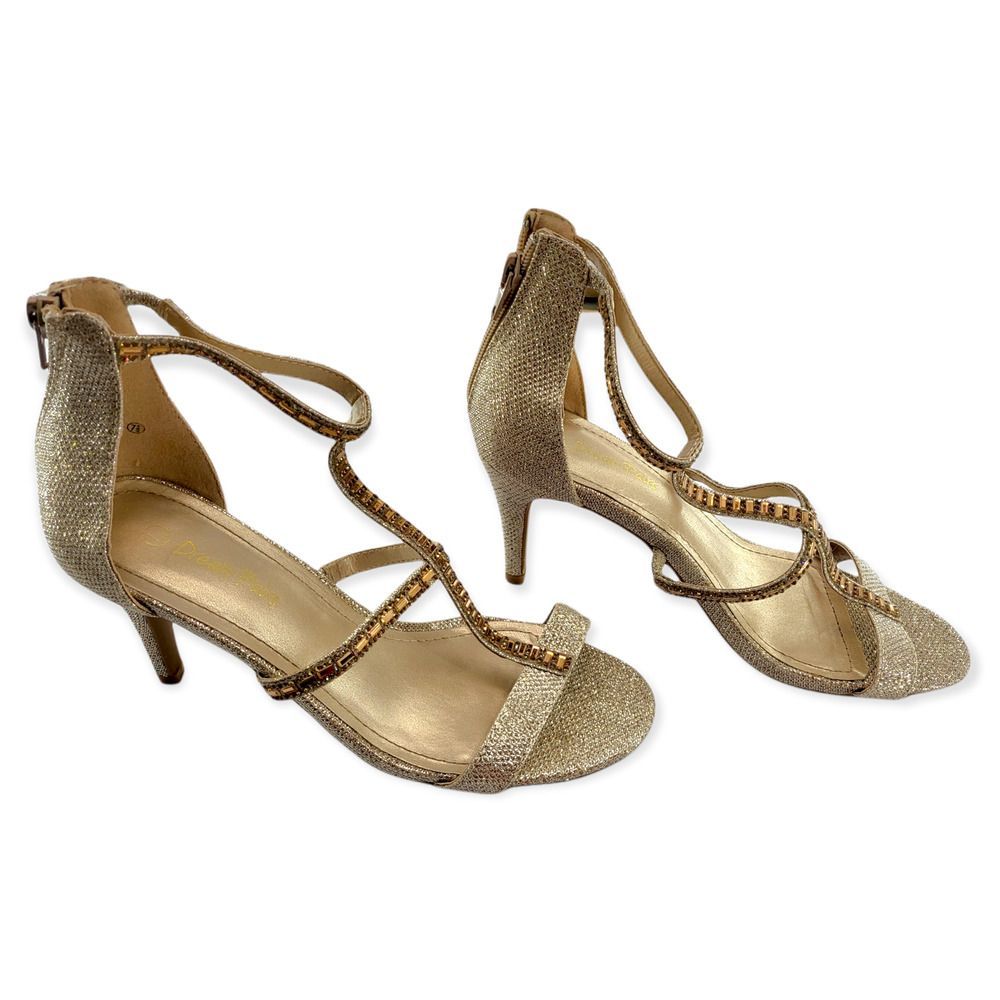 Women's Gold Sparkly Rhinstone Zippered Pump Casual Heels Dream Pairs Size 7.5